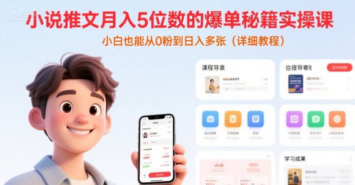 小说推文月入5位数的爆单秘籍实操课，，小白也能从0粉到日入多张(详细教程)-萝卜兔资源站