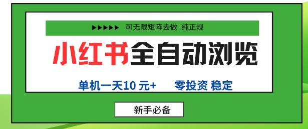 小红书全自动浏览项目，零投资，全程手机去跑，单账号一天10米+，可无限矩阵去做【揭秘】-萝卜兔资源站