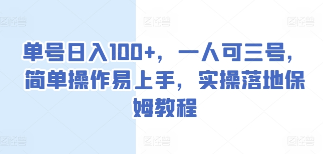单号日入100+，一人可三号，简单操作易上手，实操落地保姆教程【揭秘】-萝卜兔资源站