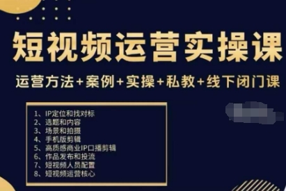 短视频运营实操课，运营方法+案例+实操+私教+线下闭门课-萝卜兔资源站