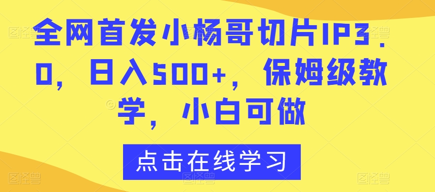 全网首发小杨哥切片IP3.0，日入500+，保姆级教学，小白可做【揭秘】-萝卜兔资源站