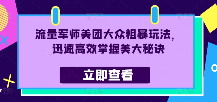 流量军师美团大众粗暴玩法，迅速高效掌握美大秘诀-萝卜兔资源站