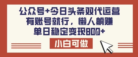 公众号+今日头条双代运营，有账号就行，单日稳定变现8张【揭秘】-萝卜兔资源站