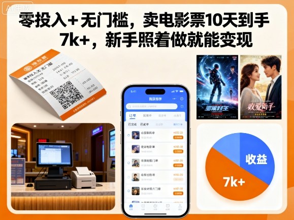 零投入+无门槛，卖电影票10天到手7k+，新手照着做就能变现【揭秘】-萝卜兔资源站