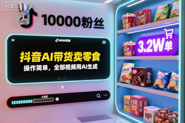 抖音AI带货卖零食，操作简单，全部视频用AI生成，一万粉丝，卖了3.2W单-萝卜兔资源站