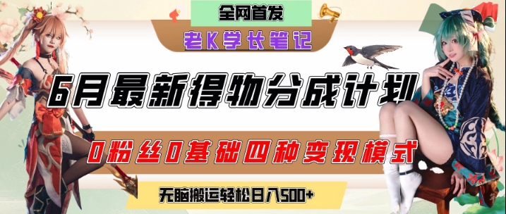 6月份最新得物创作者分成计划2.0玩法，0粉丝0基础四种模式变现，从隐蔽渠道无脑搬运，日入2张-萝卜兔资源站