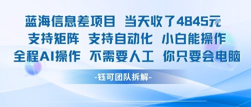 蓝海信息差项目当天收米1k+ 支持矩阵支持自动化小白能操作全程AI操作不需要人工你只要会电脑-萝卜兔资源站