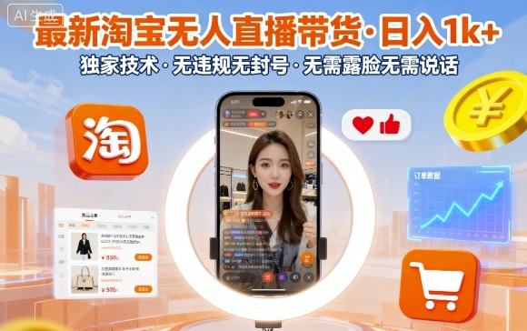 最新淘宝无人直播带货，日入1k+，独家技术，无违规无封号，无需露脸无需说话【揭秘】-萝卜兔资源站