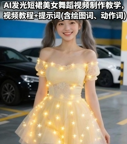 AI发光短裙美女舞蹈视频制作教学，视频教程+提示词(含绘图词、动作词)-萝卜兔资源站