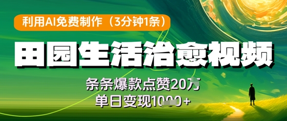 利用AI免费制作田园生活治愈视频，条条爆款点赞20W，单日变现几张-萝卜兔资源站