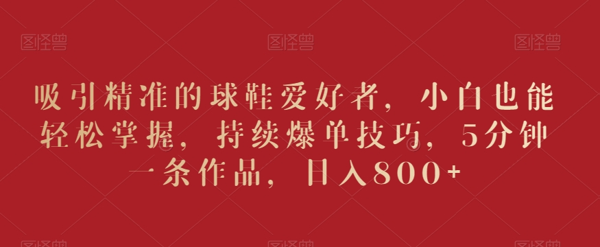 吸引精准的球鞋爱好者，小白也能轻松掌握，持续爆单技巧，5分钟一条作品，日入800+【揭秘】-萝卜兔资源站