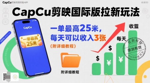 一单最高25米，亲测CapCu剪映国际版拉新玩法，每天可以收入3张（附详细教程）-萝卜兔资源站