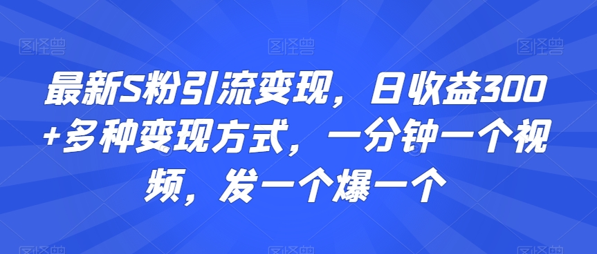 最新S粉引流变现，日收益300+多种变现方式，一分钟一个视频，发一个爆一个【揭秘】-萝卜兔资源站