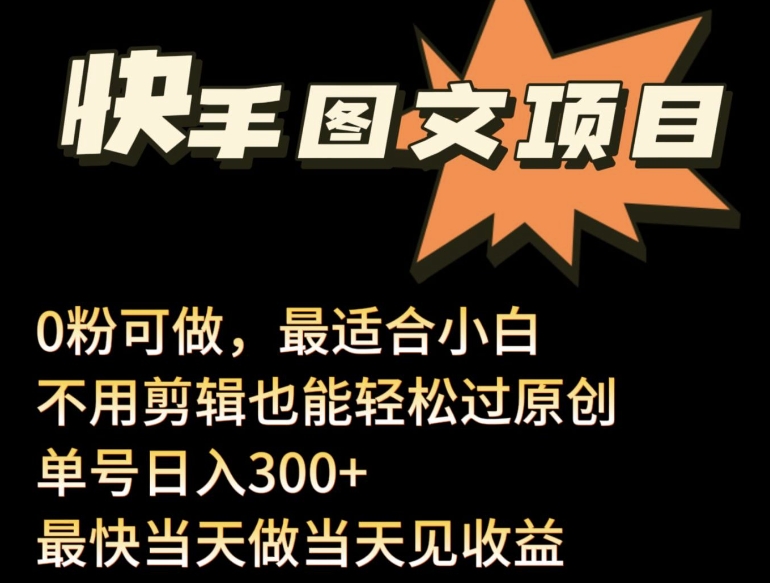 24年最新快手图文带货项目，零粉可做，不用剪辑轻松过原创单号轻松日入300+【揭秘】-萝卜兔资源站