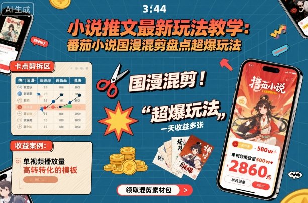 小说推文最新玩法教学，番茄小说国漫混剪盘点超爆玩法，全程干货，一天收益多张-萝卜兔资源站