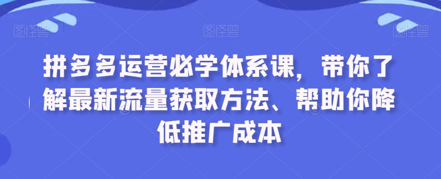 拼多多运营必学体系课，带你了解最新流量获取方法、帮助你降低推广成本-萝卜兔资源站