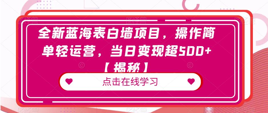 全新蓝海表白墙项目，操作简单轻运营，当日变现超500+【揭秘】-萝卜兔资源站