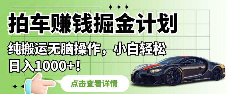 拍车赚钱掘金计划，纯搬运无脑操作，小白轻松日入1000+【揭秘】-萝卜兔资源站