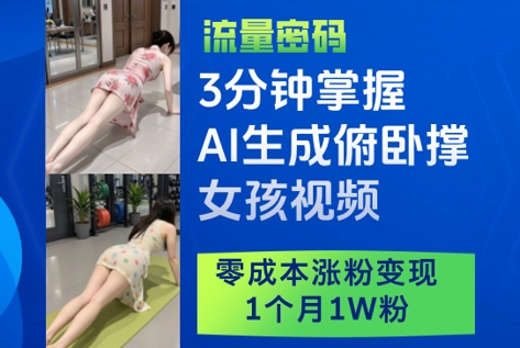 3分钟掌握AI生成俯卧撑女孩视频，零成本涨粉变现，1个月1W粉-萝卜兔资源站