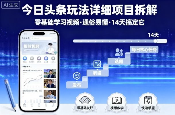 今日头条玩法详细项目拆解，零基础学习视频 通俗易懂 14天搞定它-萝卜兔资源站