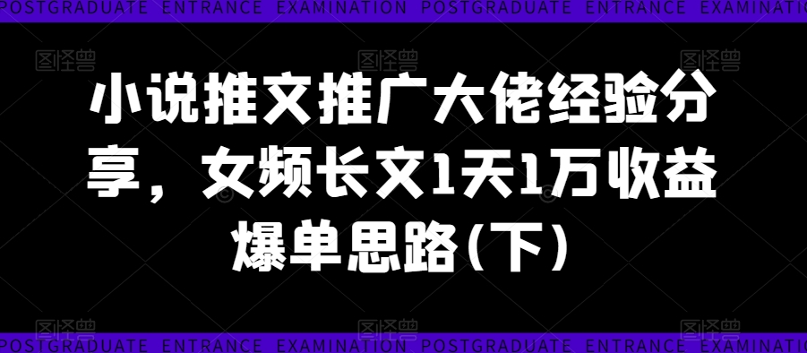 小说推文推广大佬经验分享，女频长文1天1万收益爆单思路(下)-萝卜兔资源站