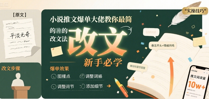 小说推文爆单大佬教你最简单的改文方法实操课，新手必学-萝卜兔资源站