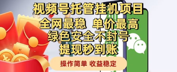 视频号托管挂G项目全网最稳，单价最高，绿色安全不封号提现秒到账，操作简单，收益稳定【揭秘】-萝卜兔资源站