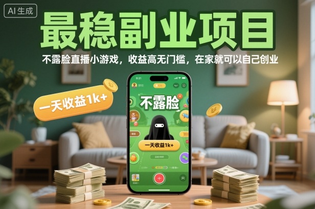 最稳副业项目，不露脸直播小游戏，收益高无门槛，一天收益1k+，在家就可以自己创业【揭秘】-萝卜兔资源站