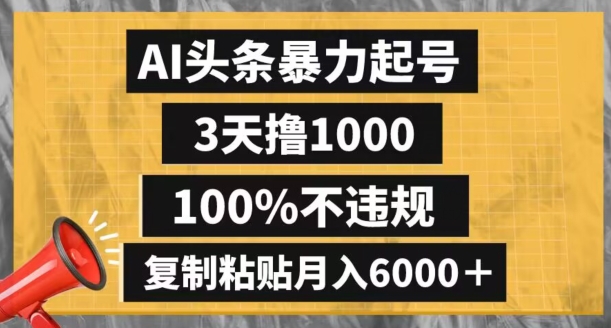AI头条暴力起号，3天撸1000,100%不违规，复制粘贴月入6000＋【揭秘】-萝卜兔资源站