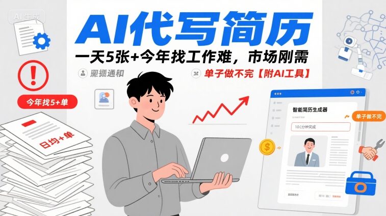 AI代写简历，一天5张+今年找工作难，市场刚需，单子做不完【附AI工具】-萝卜兔资源站