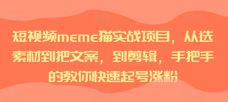 短视频meme猫实战项目，从选素材到把文案，到剪辑，手把手的教你快速起号涨粉-萝卜兔资源站