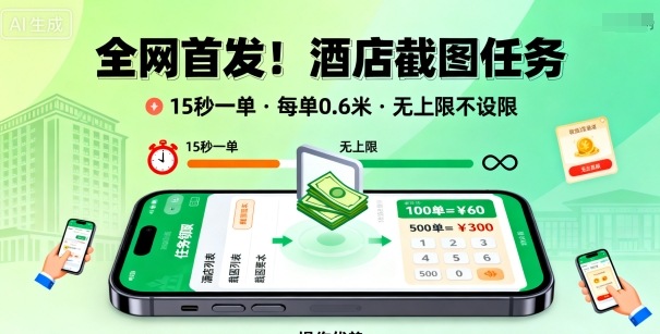 全网首发！酒店截图任务，15秒一单，每单0.6米，任务无上限不设限，矩阵操作单日3张到手【揭秘】-萝卜兔资源站