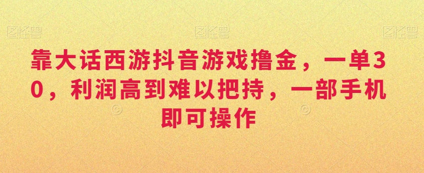 靠大话西游抖音游戏撸金，一单30，利润高到难以把持，一部手机即可操作，日入3000+【揭秘】-萝卜兔资源站