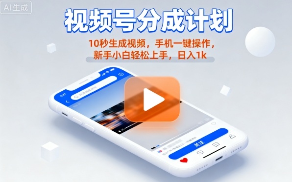 视频号分成计划懒人玩法，10秒生成视频，手机一键操作，新手小白轻松上手，日入1K【揭秘】-萝卜兔资源站