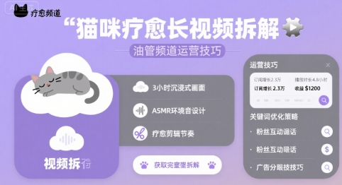 猫咪疗愈长视频拆解 &油管频道运营技巧-萝卜兔资源站