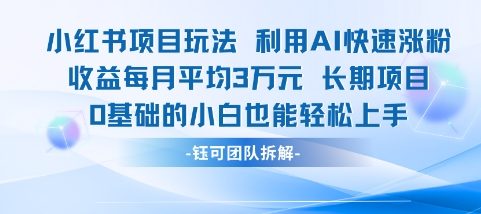 适合小白操作的小红书新项目，利用AI快速涨粉，收益每月平均1W+-萝卜兔资源站