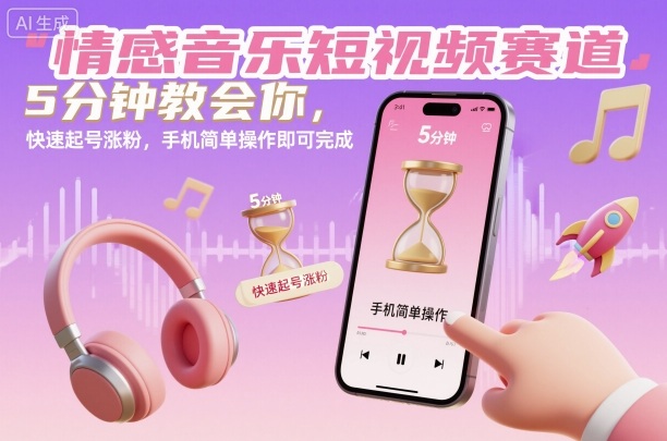情感音乐短视频赛道，5分钟教会你，快速起号涨粉，手机简单操作即可完成-萝卜兔资源站