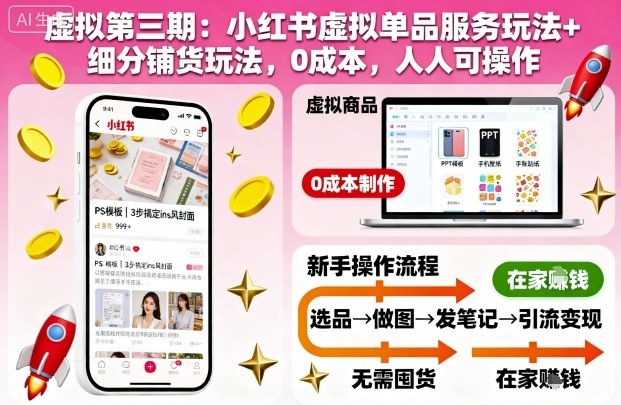 虚拟第三期:小红书虚拟单品服务玩法+细分铺货玩法,0成本,人人可操作-萝卜兔资源站
