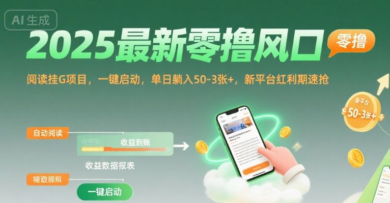 2025最新零撸风口，阅读挂G项目，一键启动，单日躺入 50-3张+，新平台红利期速抢【揭秘】-萝卜兔资源站