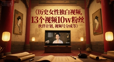 历史女性独白视频，13个视频10w粉丝，伙伴计划，视频号分成等-萝卜兔资源站