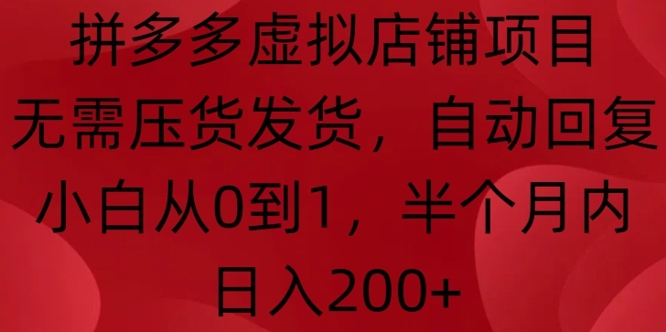 拼多多虚拟店铺项目，无需压货发货，自动回复，小白从0到1，半个月内日入200+【揭秘】-萝卜兔资源站
