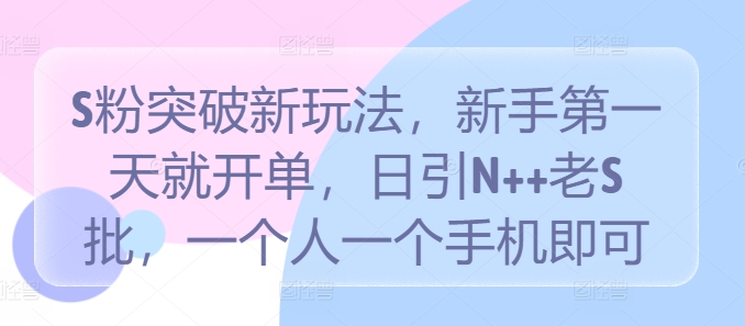 S粉突破新玩法，新手第一天就开单，日引N++老S批，一个人一个手机即可【揭秘】-萝卜兔资源站