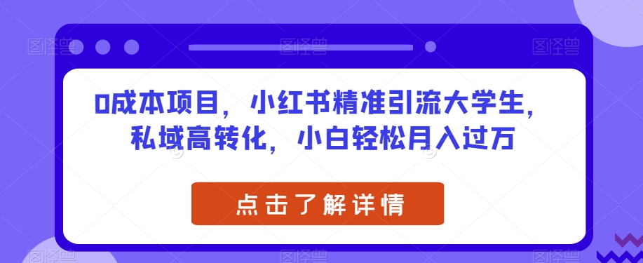 0成本项目，小红书精准引流大学生，私域高转化，小白轻松月入过万【揭秘】-萝卜兔资源站