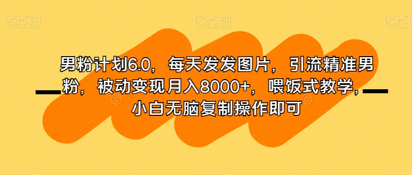 男粉计划6.0，每天发发图片，引流精准男粉，被动变现月入8000+，喂饭式教学，小白无脑复制操作即可-萝卜兔资源站