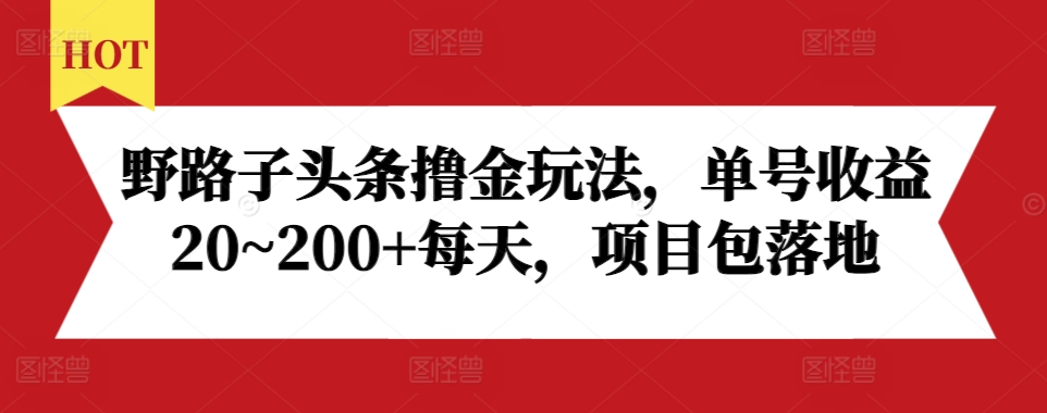 野路子头条撸金玩法，单号收益20~200+每天，项目包落地-萝卜兔资源站
