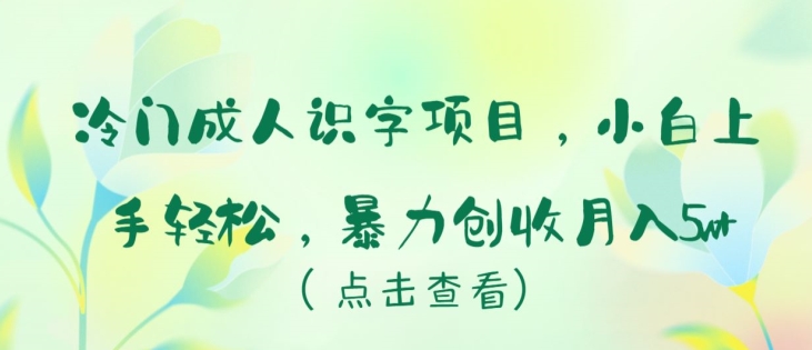冷门成人识字项目，小白上手轻松，暴力创收月入5w+【揭秘】-萝卜兔资源站