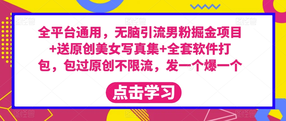 全平台通用，无脑引流男粉掘金项目+送原创美女写真集+全套软件打包，包过原创不限流，发一个爆一个【揭秘】-萝卜兔资源站