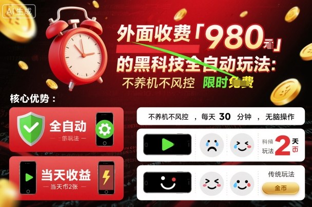 外面收费980的黑科技全自动玩法，不养机不风控，每天30分钟，无脑操作，当天收益2张【揭秘】-萝卜兔资源站