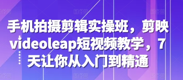 手机拍摄剪辑实操班，剪映videoleap短视频教学，7天让你从入门到精通-萝卜兔资源站