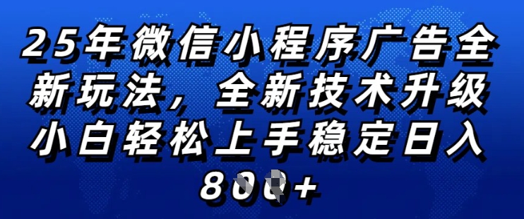 2025年微信小程序全新玩法纯小白易上手，稳定日入多张，技术全新升级，全网首发【揭秘】-萝卜兔资源站